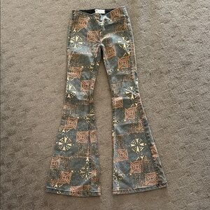 Free People Printed Stretchy Flare Jeans